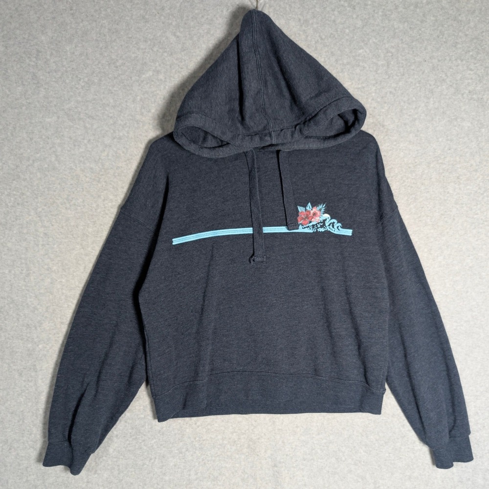 Volcom Tropical Hibiscus Hoodie Women Small Gray Floral Graphic Surf Fleece